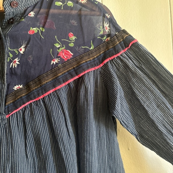 Free people Navy blue western button-up floral blouse size XS - Picture 5 of 7